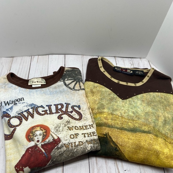 big bang Tops - 2 tops Vintage Cowgirl & Horses design
